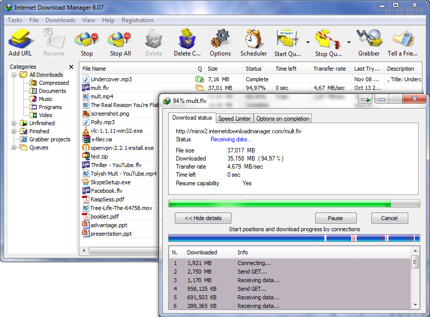 Windows 上的下载工具，选这个就对了：Internet Download Manager 1